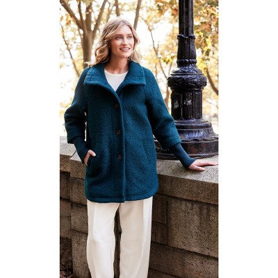 Weatherproof Women's Button Front Boucle Topper with Knit Sleeves
