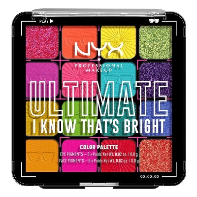 NYX Professional Makeup Ultimate I Know That's Bright - 16 Pan Makeup Palette includes Eye Pigments and Face Pigments