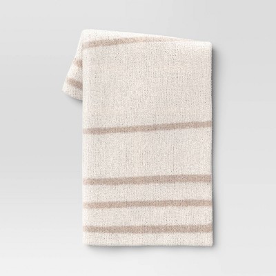 Cozy Feathery Knit Border Striped Throw Blanket  - Threshold™