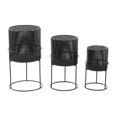 Set of 3 Metal Punched Planter Black - CosmoLiving by Cosmopolitan: Indoor/Outdoor, No Assembly Required, Decorative