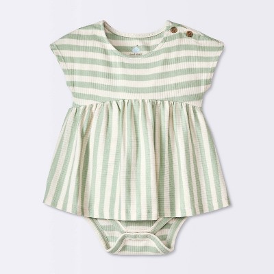 Baby Girls' Striped Modal Ribbed Romper - Cloud Island™ Green