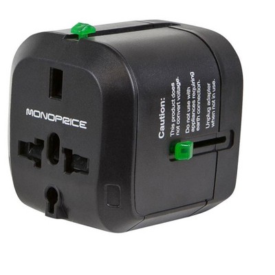 Monoprice Universal Travel Adapter - Black, For NEMA 1-15 (US), CEE 7/16 Europlug (EU), BS 1363 (UK), AS/NZS 3112 (Australia, New Zealand, China)