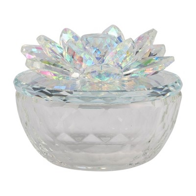 Sagebrook Home Decorative Rainbow Lotus Top Glass Trinket Dish for Jewelry and Keepsake Storage