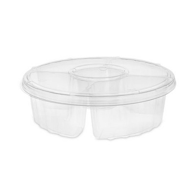 Pactiv Evergreen Dip Cup Platter, 4-Compartment, 64 oz, 10" Diameter, Clear, Plastic, 100/Carton
