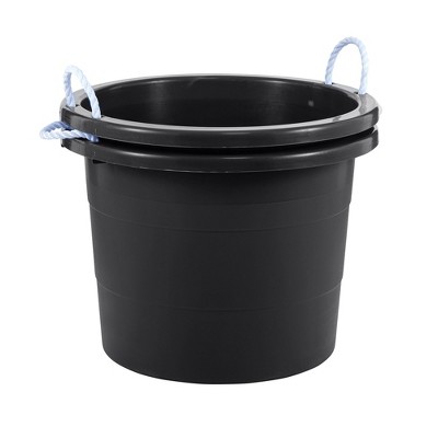 United Solutions 2 Pack 19 Gallon Rope Handle Tub, Heavy-Duty Plastic Storage Tubs with Durable Rope Handles, Multi-Purpose, Black