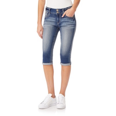 WallFlower Luscious Curvy 17" Jean Capris For Women Mid-Rise Insta Stretch Denim Juniors Jeans