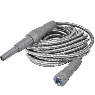 Bernini 100' No-Kink Expandable Metal Garden Hose with New Grip Collar - Gray: Durable Stainless Steel, 1/2" Diameter