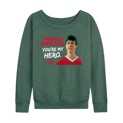 Women's - Ferris Bueller's Day Off - Ferris My Hero Lightweight French Terry Wide Neck Long Sleeve Shirt
