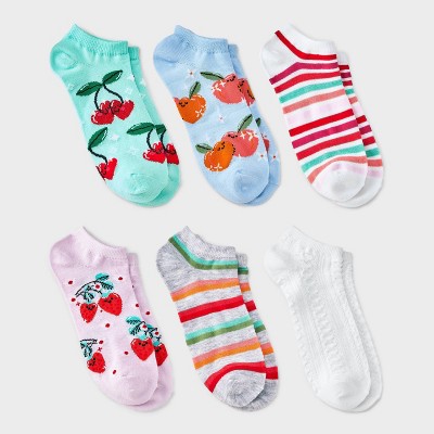 Women's Fruits 6pk Low Cut Socks - Assorted Color 4-10: Recycled Polyester, Banded Cuff, Fruit Pattern