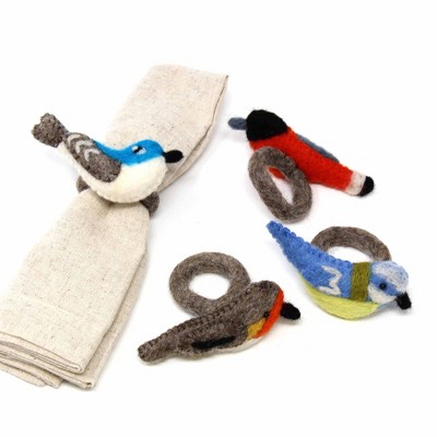 Slickblue Set of Four Handmade Bird Napkin Rings - Felted Decor, 2.5"x2", Perfect for Any Table