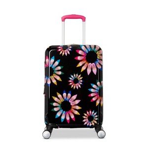 Sarah Jessica Parker Hardside Expandable Carry On Spinner Suitcase with 2 Packing Cubes and Shoe Bag - Black Shoe Wheel - 1 of 4