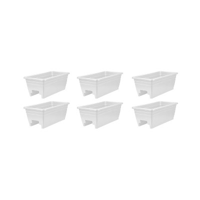 The HC Companies 24 Inch Wide Heavy Duty Plastic Deck Rail Mounted Garden Flower Planter Boxes with Removable Drainage Plugs, White (6 Pack)