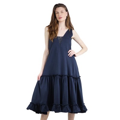 Artyska Women's Summer Sleeveless V-Neck Ruffled Midi Knit Lace Dress