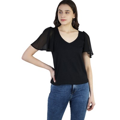 Artyska Women's Ruffle Casual V Neck Shirt Bell Short Sleeve Pullover Top