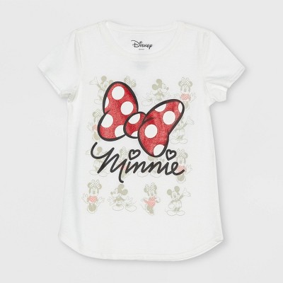 Girls' Minnie Mouse Bow Short Sleeve Graphic T-Shirt - Off-White