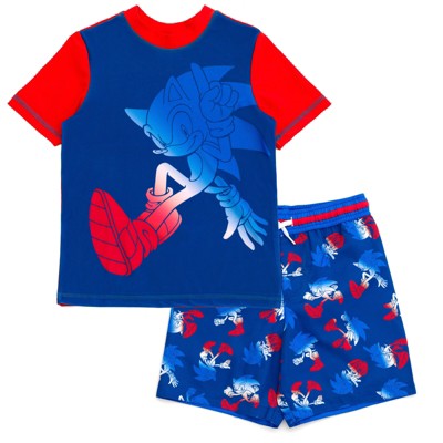 SEGA Sonic the Hedgehog Pullover Rash Guard and Swim Trunks Outfit Set Little Kid to Big Kid