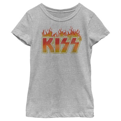 Girl's KISS Fired Up  T-Shirt - Athletic Heather - Large