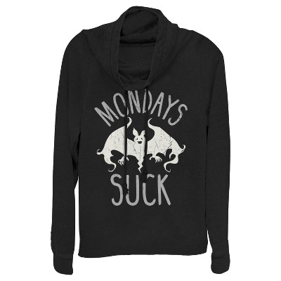 Juniors Womens CHIN UP Halloween Monday Bat Cowl Neck Sweatshirt
