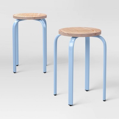 2pk Plywood with Metal Base Stacking Stool Blue - Room Essentials™