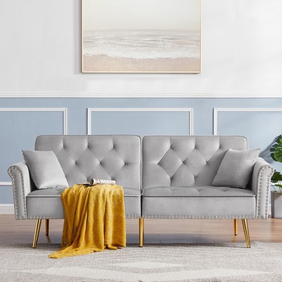 LOVMOR Convertible Futon Sofa Bed, Modern Tufted Loveseat Sleeper Sofa with Adjustable Backrest, 2 Seater Folding Futon Couch for Living Room, Office
