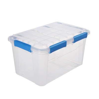 Ezy Storage 52.8qt IP67 Waterproof Storage Box: Clear Stackable Airtight Utility Bin with Latches for Documents & Tools