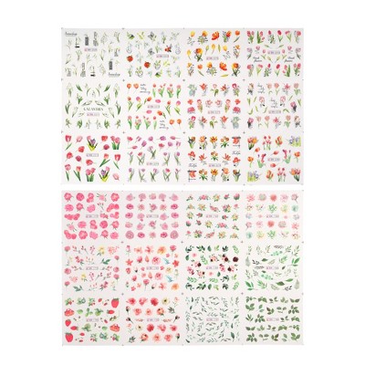 Unique Bargains Self-Adhesive Floral Pattern Nail Art Stickers Pink Green 2 Pcs