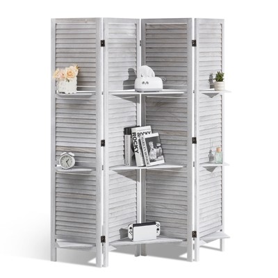 VEVOR Wood Room Divider, 4 Panel Wood Folding Privacy Screen, 66.9 Inches Tall Indoor Louvered Partition Divider, Portable Decoration Screen