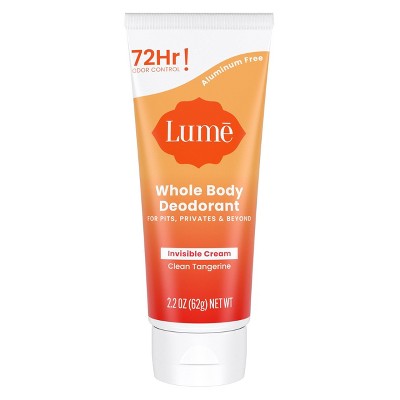Lume Whole Body Women's Deodorant - Invisible Cream Tube - Aluminum Free - Clean Tangerine Scent - 2.2oz