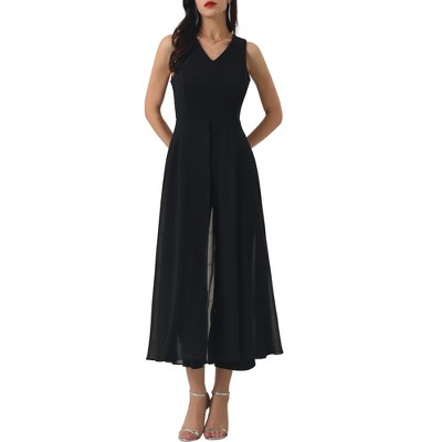 INSPIRE CHIC Women's V-neck Sleeveless Wide Leg Chiffon Cocktail Jumpsuits