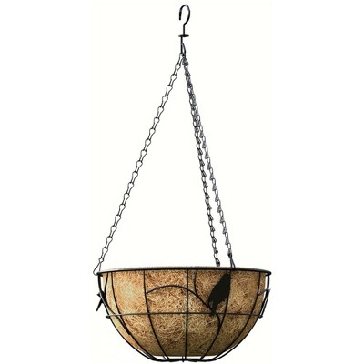 Panacea Products Metal Hanging Basket with Coco Liner, Bird Theme, Black, 14in