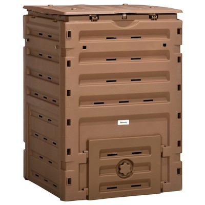 Outsunny 120 Gallon Compost Bin, Large Composter with 80 Vents and 2 Sliding Doors, Lightweight & Sturdy
