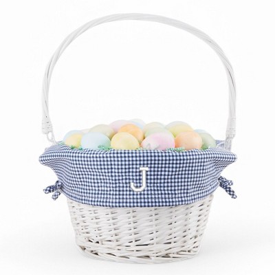 Personalization Mall Navy Check Personalized Initial White Easter Basket