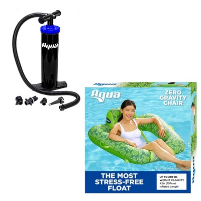 Aqua Leisure Zero Gravity Hammock Style Inflatable Swimming Pool Chair Lounge Float, Green & Heavy Duty Dual Action Hand Pump w/ 4 Nozzle Attachments
