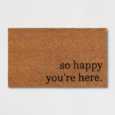 1'6"x2'6" So Happy You're Here Coir Doormat Natural - Threshold™: Outdoor Welcome Mat, Front Door, Medium Pile
