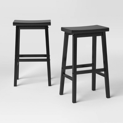 2pk 29" Solid Wood Saddle Barstool Black - Room Essentials™