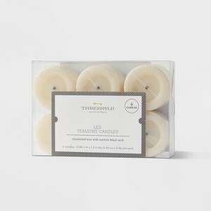 6pk LED Tealight Flameless Black Wick Candle Cream - Threshold™: Wax, Battery Operated, Decorative - 1 of 3