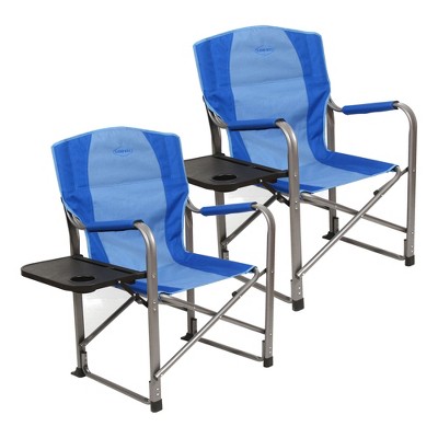 Kamp-Rite Director Portable Lounge Arm Chair Outdoor Furniture Folding Sports Chair with Side Table and Cup Holder, Blue (2 Pack)