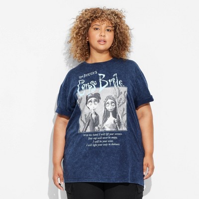 Women's Corpse Bride Oversized Short Sleeve Graphic T-Shirt - Blue