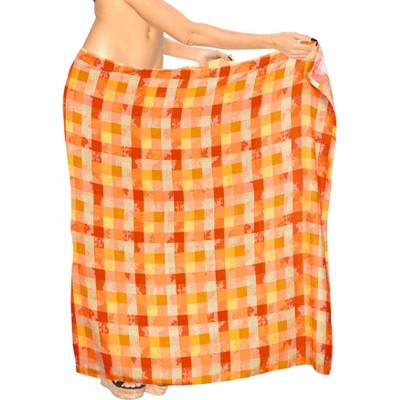 LA LEELA Women's Summer Beachwear Sarong Bikini Wraps Swim Cover Up Wrap Skirt Swimwear Swimsuit Beach Coverups for Women One Size Orange,Check
