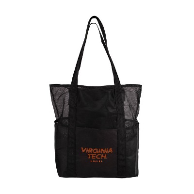 NCAA Virginia Tech Hokies Black Mesh Tote: Sports Pattern, Polyester, Shoulder Strap