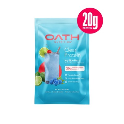 Oath Nutrition Single Serve Clear Protein Powder - Icy Blue Raspberry: Gluten-Free Whey Isolate, 20g Protein