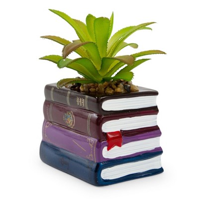 Silver Buffalo Harry Potter Book Stack 3-Inch Ceramic Planter With Artificial Succulent