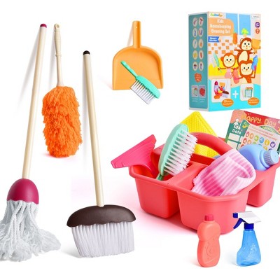 Fun Little Toys 13 PCS Kids Cleaning Kit - Pretend Play Cleaning Tools Set, Realistic Toy Broom, Mop, Duster, and Accessories