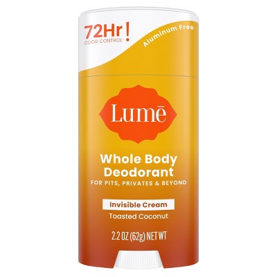 Lume Whole Body Women's Deodorant - Invisible Cream Stick - Aluminum Free - Toasted Coconut Scent - 2.2oz