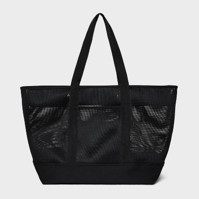 Mesh Boat Tote Handbag - Shade & Shore™ Black: Polyester Woven Unstructured Bag