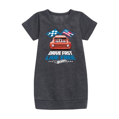 - Hot Wheels - Drive Fast Live Free Graphic Short Sleeve Fleece Dress