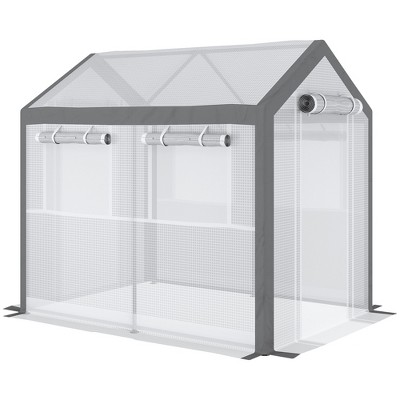 Outsunny Walk-In Greenhouse, Outdoor Gardening Canopy with Roll-up Windows, Zippered Door & Weather Cover