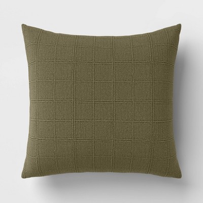 Square Woven Washed Windowpane Throw Pillow Olive - Threshold™