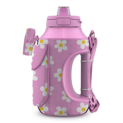 Ello 64oz Water Bottle with Bag Pink Daisy: Large Portable Drinkware for Cold Beverages, Dishwasher-Safe, All Ages