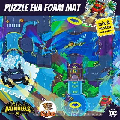 Batwheels Foam Puzzle Baby Road Activity Floor Playmat - Tummy Time, Kids Preschool & Nursery - 16 Tiles, 12x12”  for Boy & Girl Toddlers - KC Cubs